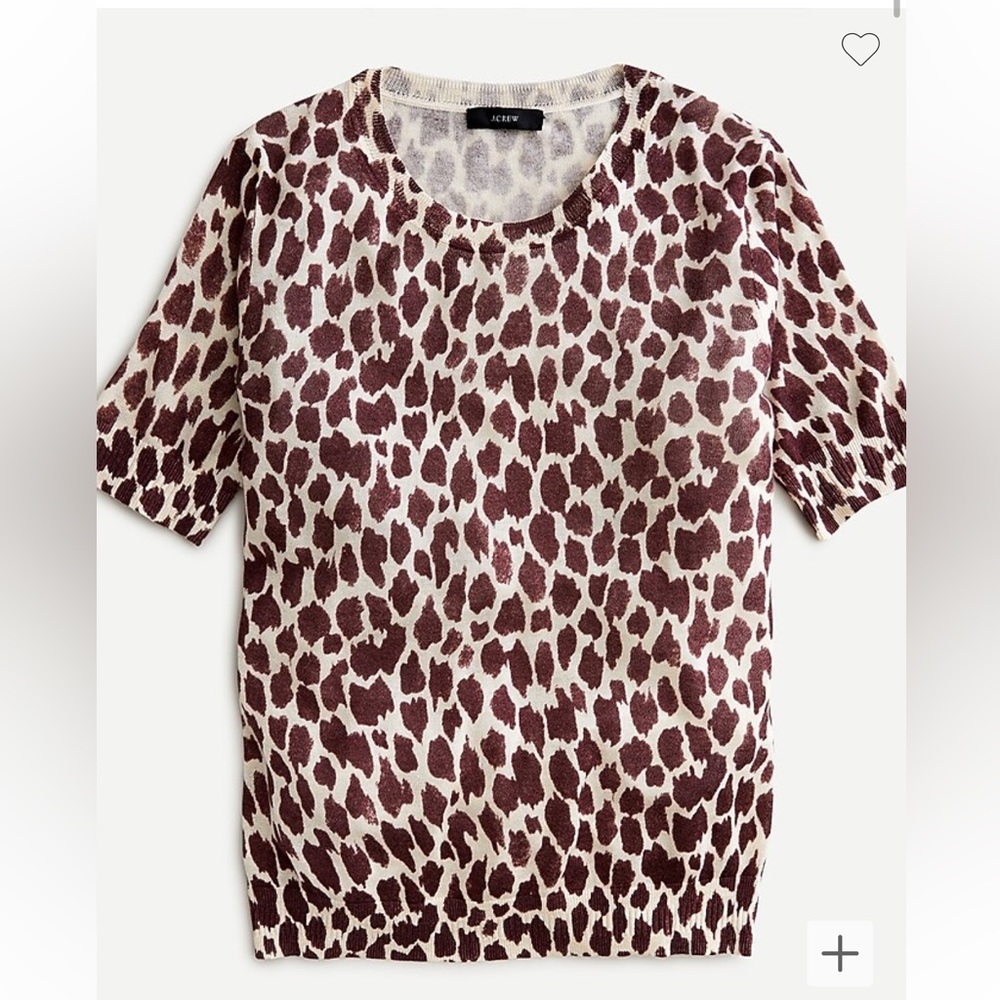 J. Crew short sleeve silk blend sweater top giraffe animal print brown beige S